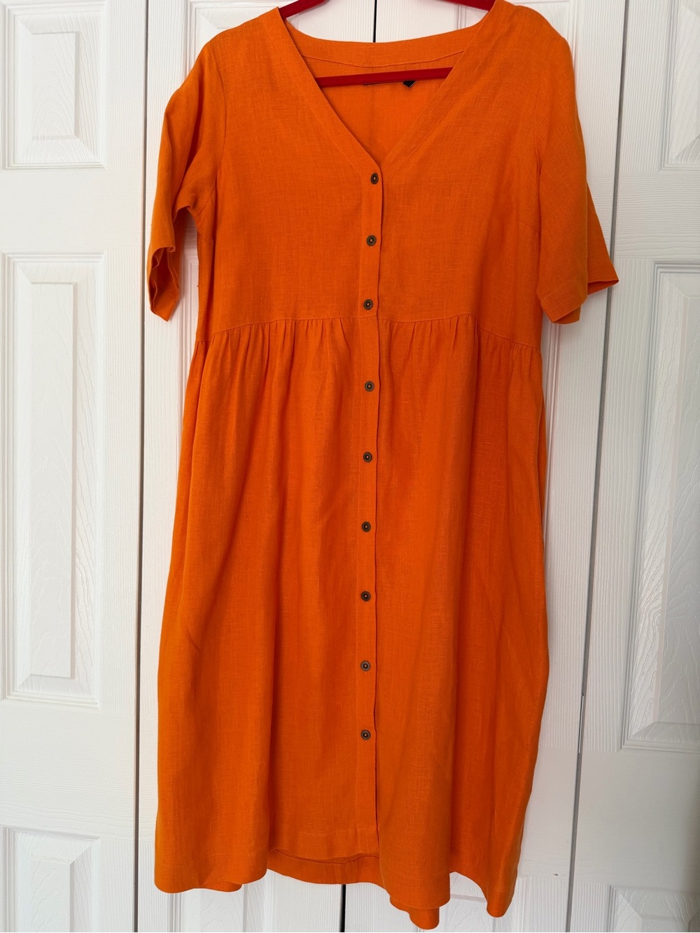 Gudrun Sjödén V-Neck Button-Front Orange Dress 100% Linen Size Medium